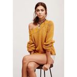 Free People Desert Sun Golden Yellow Beachy Slouch Chunky Sweater Large Photo 7