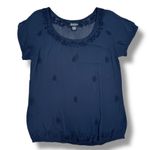 Lucky Brand Embroidered Sheer Chiffon Tee Shirt Navy Blue XS Photo 10