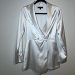 Lulus NWOT Regal Aura White Satin Long Sleeve Blazer Romper Size S Photo 4
