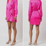 Milly Jordan Long Sleeve Satin Faux Wrap Dress Shirtdress Long Sleeve Small Pink Photo 1