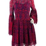 Ultra Pink Red & Blue Lace Dress With Bell Sleeves Sz S Photo 1
