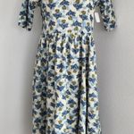Vintage Handmade White Blue Floral Midi Dress V Photo 0