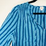The Loft Beach Teal & Blue Striped Tassel Split Neck Popover Top Photo 3