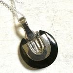 Black silver tone rhinestone pendant necklace Photo 5