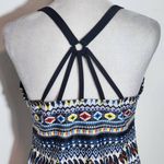 Yonique Feather Print Boho Tankini Top NWT Size Medium Aztec Print Tankini Blue Photo 5