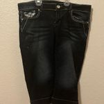 Dark blue denim shorts with silver rhinestone embellishments Black Size 15 Photo 0