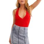 Free People Intimately Free Hot in Halter Red Bodysuit Small Photo 2