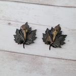 Vintage Screw On Earrings Copper Tone 1.25" Maple Leaf Orange Photo 3