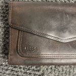 Fossil  Brown Pebbled Leather Tri-Fold Bill Length Fold-Over Snap Close Wallet Photo 1