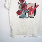 MTV Brand MTV Ivory White Floral Print Short Sleeve Crop Graphic Tee Photo 4