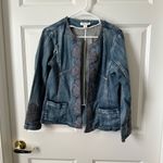 Coldwater Creek  Women’s Denim Embroidered Boho Jacket Hook Closure Size 8P Photo 1