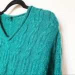 United Colors Of Benetton Benetton Green V-Neck Braid Cable Pattern Sweater Size Large Photo 2