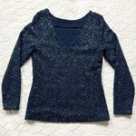 Jennifer Lopez Sparkle Textured Top Event Sequins Long Sleeves V-Back Sheer Sz L Photo 2