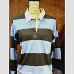 Aerie Striped Cropped Long Sleeve Collared Top Blue Black size L Photo 1