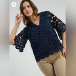 Acrobat Navy Floral Lace Women's Top Blue Size M Photo 0