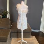 White Short Feather Sequin One Shoulder Prom Party Dress CorsetBack Size 12 NWOT Photo 3