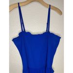 Wide Leg Blue Jumpsuit XL Smocked Halter Adjustable Strap Tie Waist Pockets Photo 1