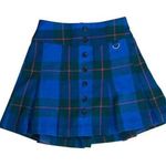 SO  Pleated Green/Blue Plaid Elastic Waist High Rise Buttoned Mini Skirt NWT Photo 0
