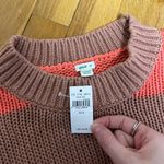 Aerie  coral pink and tan striped knit cropped sweater Photo 2
