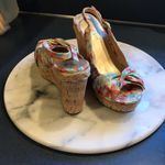 Madden Girl Floral Orange Blue Cream Peep Toe Bow  Wedges 4 Inch Wedge si… Photo 1