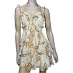 Aladore Womens Size M Tan Beige Floral Print Ruffle Cami Shoulder Tie Mini Dress Size M Photo 3