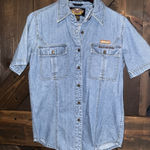 HARLEY‎ DAVIDSON Womens Medium Denim Short Sleeve Button Photo 0