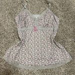 Floral Lace Trim Sleepwear in Pink and Gray Size L Photo 0