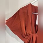 BHLDN NWT Anthropologie Women Leila Deep V Neck Flutter-Sleeve Satin Rust Gown 4 Photo 11