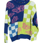 Forever 21 Forever 21 Butterfly Checkered Sweater Blue Green Pink Size Medium Photo 0