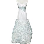 Mac Duggal  Sz 6 White Silk Blue Beaded  Ruffle Princess Gown Formal Prom Dress Photo 0