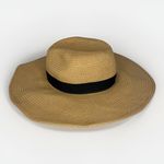 Vince Camuto Women's Tan Wide Brim Sun Hat OS Black Band Gold V Packable Resort Photo 2