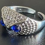 Cute blue crystal eyes owl open ring Silver Photo 6
