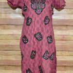 None Indian Ladies Purple Dress Size L Short Sleeve Embroidered Floral Night Shirt Photo 0