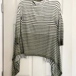Attitudes by Renée Striped Cardigan Draped Open Front Olive Green White M Office Size M Photo 6