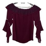 White House | Black Market Dark Red Crochet-Trim Off-The-Shoulder Blouse XL‎ New Photo 6