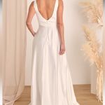 Lulus Endless Radiance Ivory Satin Sleeveless Maxi Dress With Pockets White Size L Photo 1