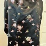 Vintage Black Floral Satin Floral Print Fringed Scarf Wrap Photo 0