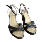 UGG  Black Leather Ankle Strap Studded Wedge Heel Summer Sandals Size 8.5 Photo 1