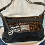Brighton Black Nylon Bag Brown Patent Croc Embossed Strap Crossbody Bag Silver π€ Photo 0