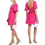 OPT Hot Pink Open Back Scalloped Edge Puff Sleeve Midi Dress Photo 2