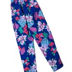 Vtg 1980s Spinnaker Sport Blue Purple Floral Fruit Print Paper Bag Waist Pants S Photo 2