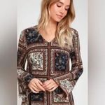Lulus Women’s Med Mini Dress Floral Patchwork Boho Ruffle Hem & Wide Sleeves NWT Photo 2