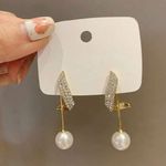 Pearl Crystal Stud Dangle Drop Earrings Multiple Photo 4