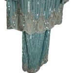 Vintage Judith Ann Creations Beaded Shirt Skirt Set in Teal 100% Pure Silk Green Size L Photo 2