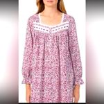 Eileen West Pink Embroidered Floral Nightgown S Cotton Long Sleeve Ruffle Lace White Photo 3