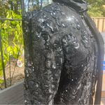 Vintage Women’s Black Lace Sequin Satin Button Front Puffed Sleeve Blouse Size S Photo 2