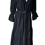 ELF Peony Black Linen Midi Dress, Sz XXL Photo 5