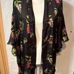 Victoria's Secret  Black Satin Robe with Pink and Green Floral Photo 6