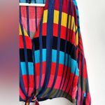 EXPRESS Colorblock Tie Waist Blouse, Red/Blue/Yellow/Orange, Size Medium Photo 3