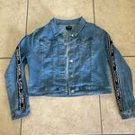Bebe Light Blue Denim Jacket with Black Sleeve Accents Photo 1